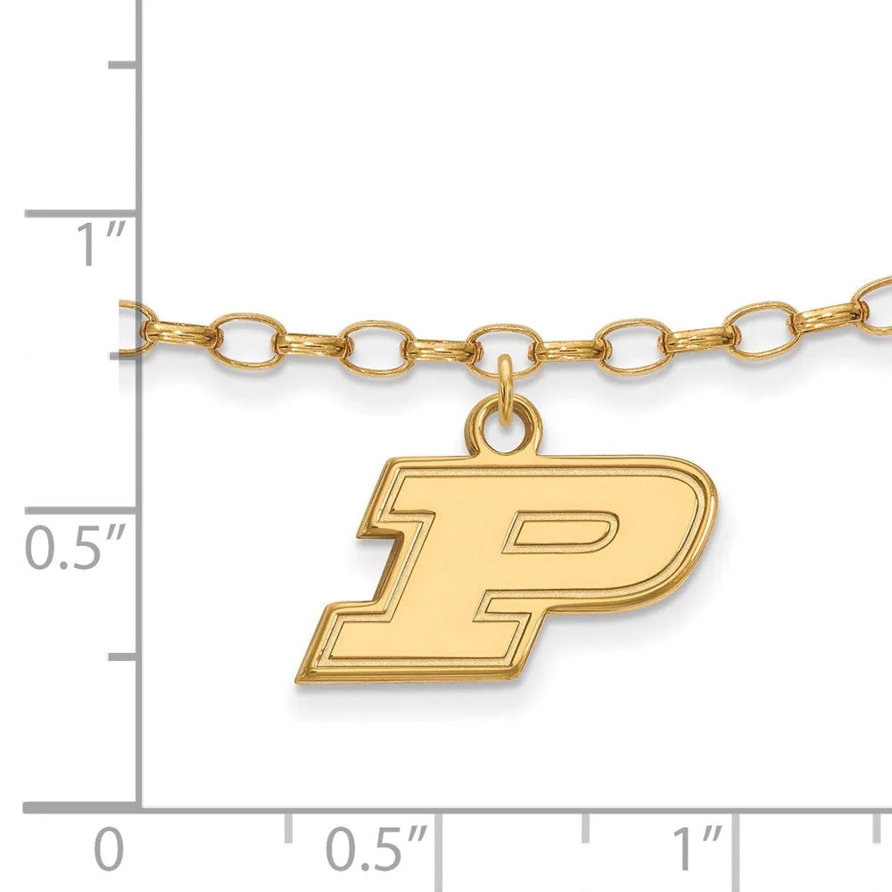 Sterling Silver Gold-plated Purdue University Letter P 9-inch Anklet