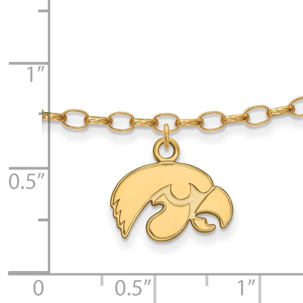 Sterling Silver Gold-plated University of Iowa Hawk 9 inch Anklet