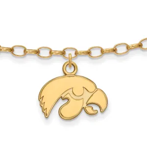 Sterling Silver Gold-plated University of Iowa Hawk 9 inch Anklet