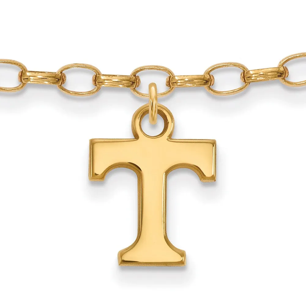 Sterling Silver Gold-plated University of Tennessee Letter T 9 inch Anklet