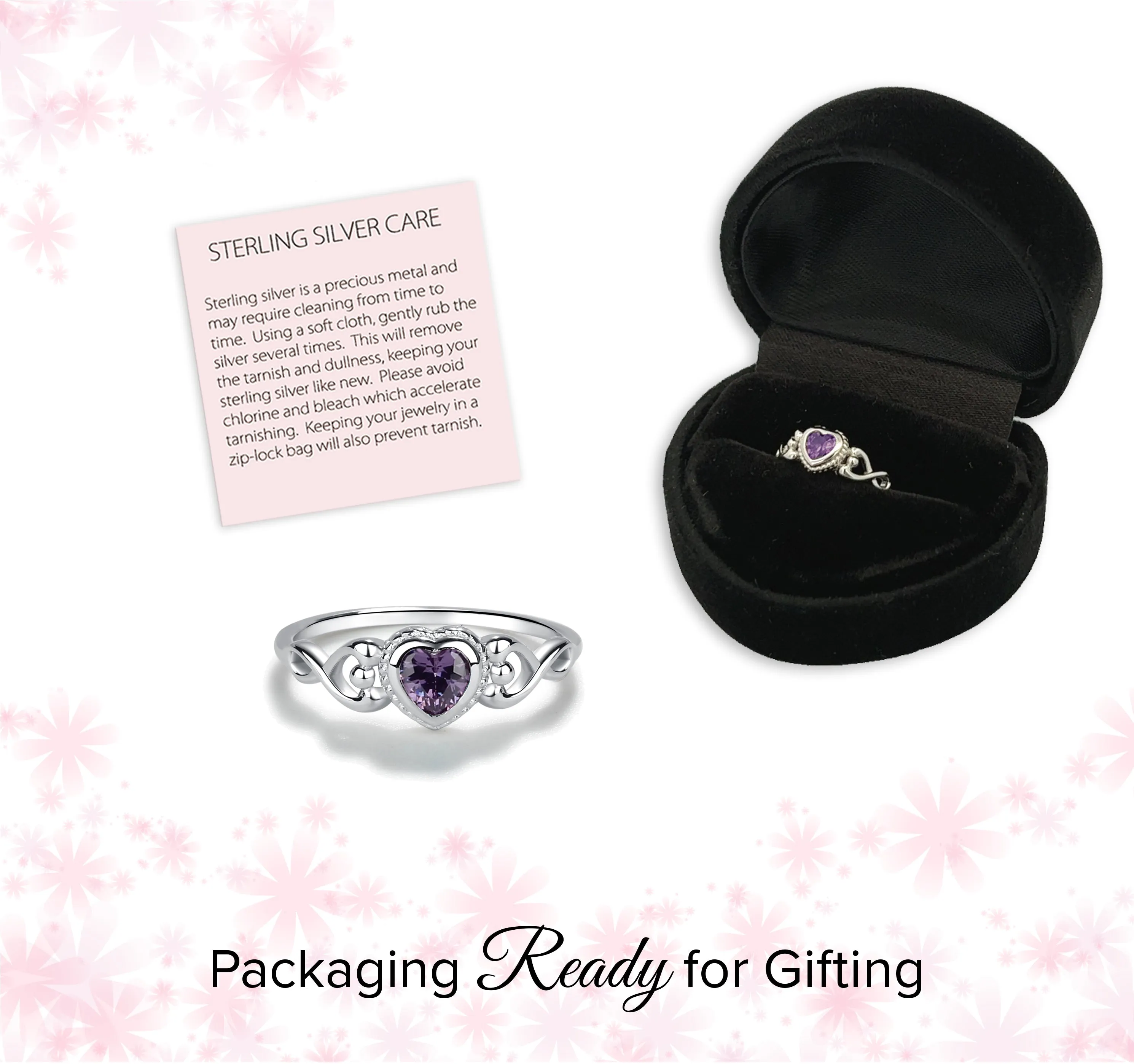 Sterling Silver Heart Birthstone Baby Ring for Kids