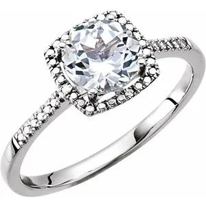 Sterling Silver Lab-Created White Sapphire & .01 CTW Diamond Ring Size 6