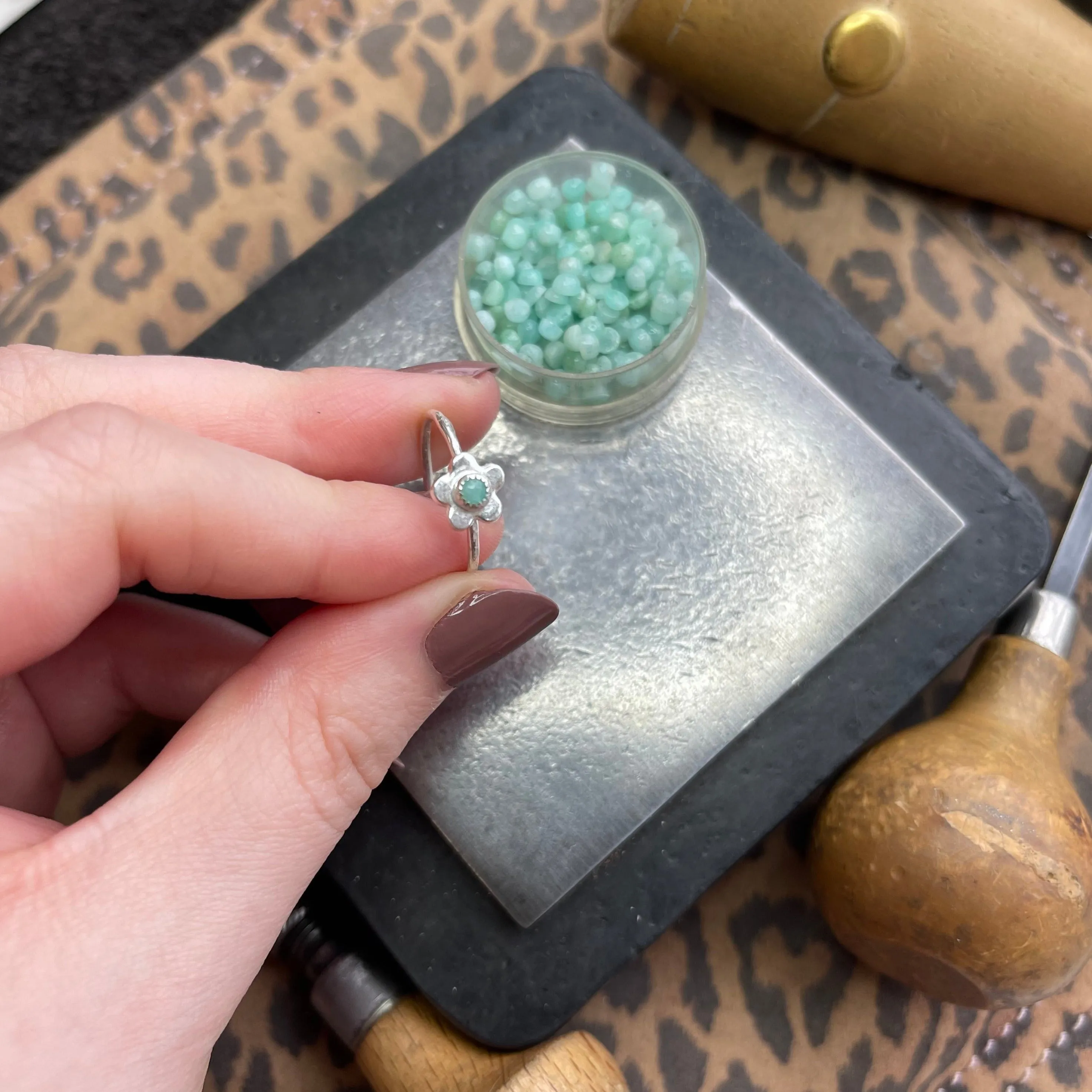 Sterling Silver Large Birthstone Flower Ring