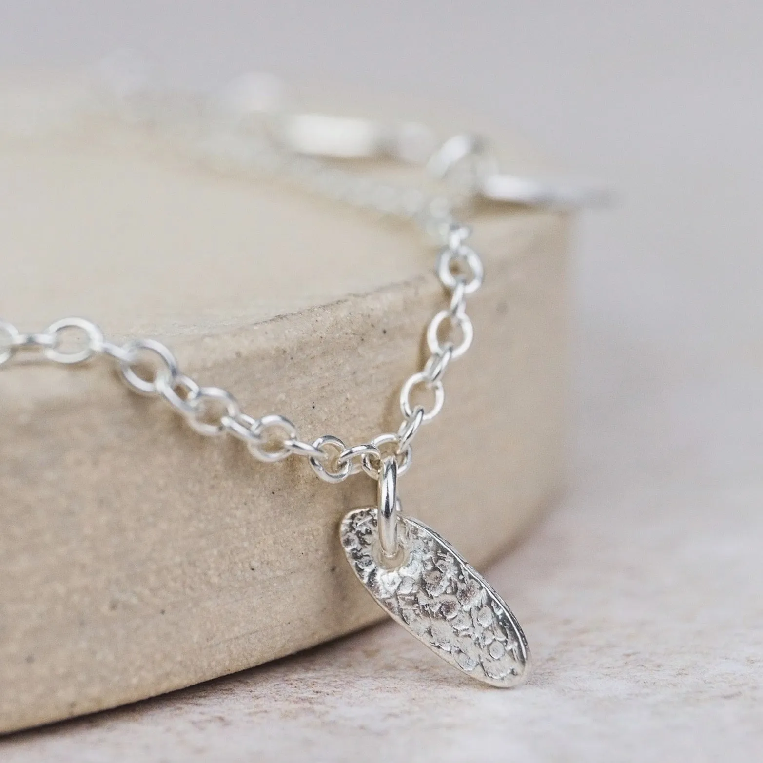 Sterling Silver Oval Charm Anklet