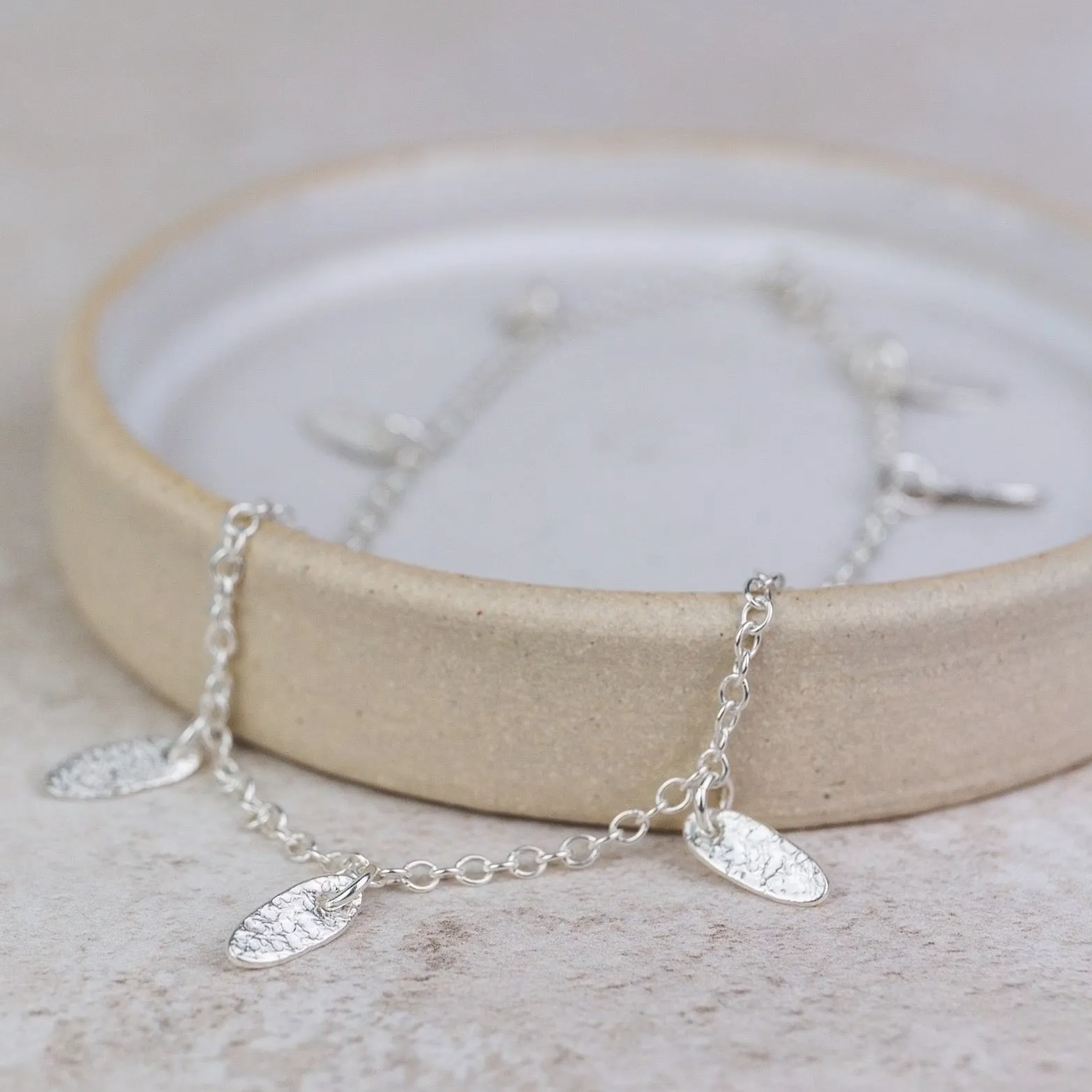 Sterling Silver Oval Charm Anklet