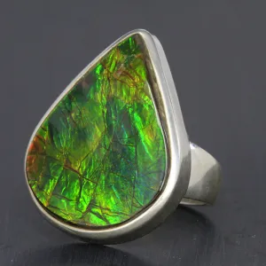 Sterling Silver Pear Shape Ammolite Ring