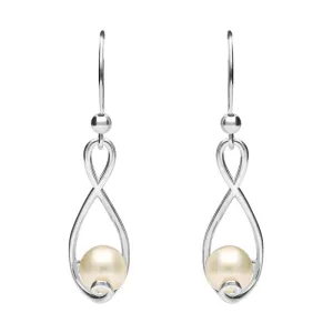 Sterling Silver Pearl 7mm Open Twist Drop Earrings D