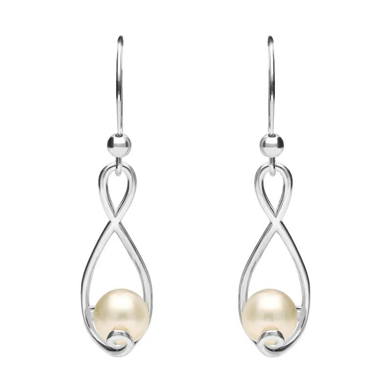 Sterling Silver Pearl 7mm Open Twist Drop Earrings D