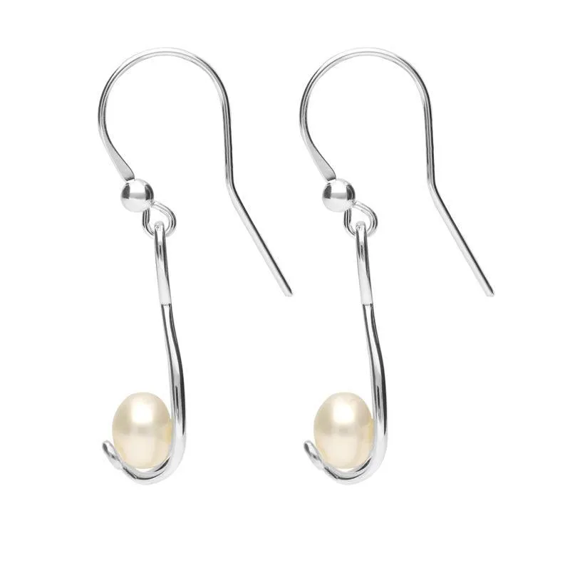 Sterling Silver Pearl 7mm Open Twist Drop Earrings D