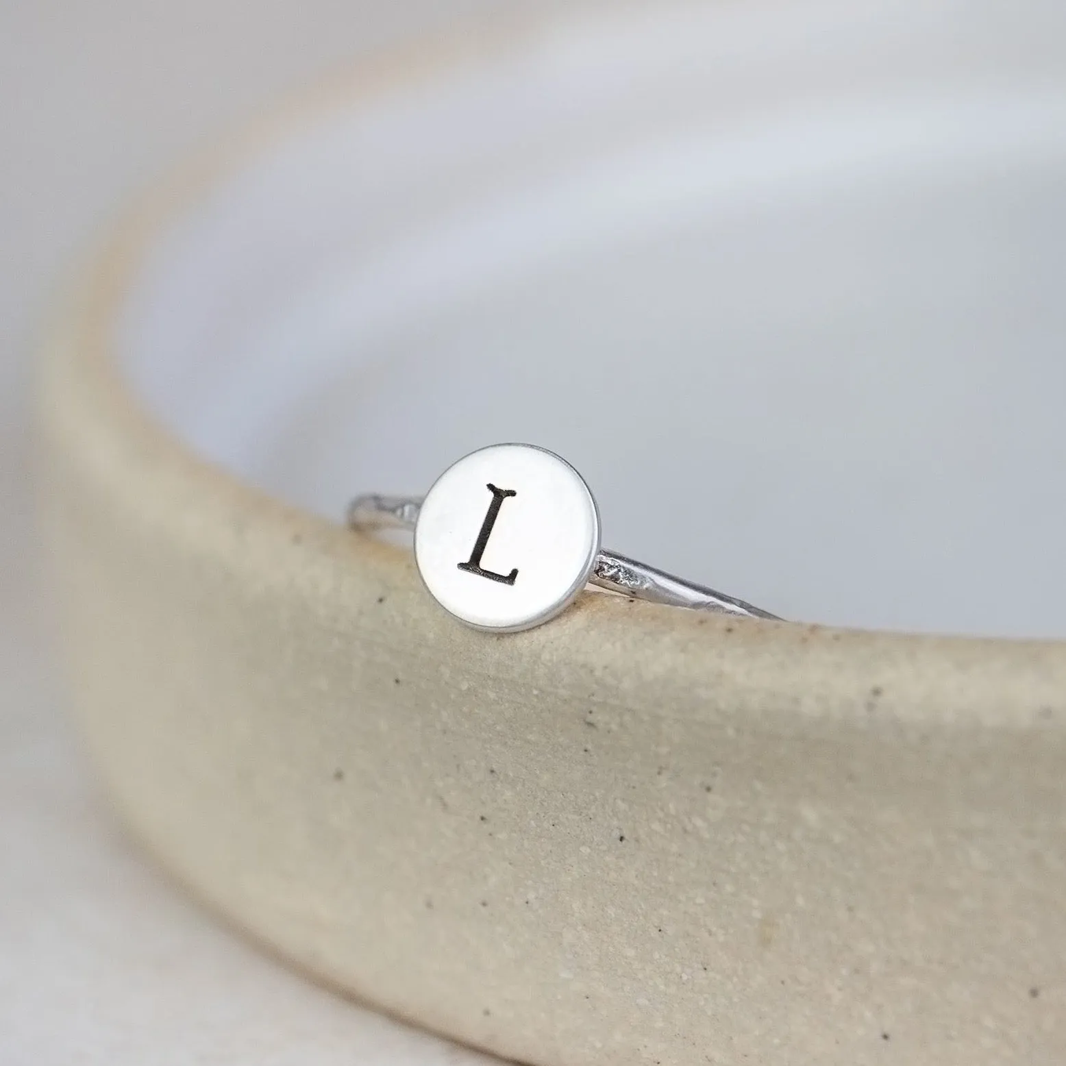 Sterling Silver Personalised Initial Charm Ring