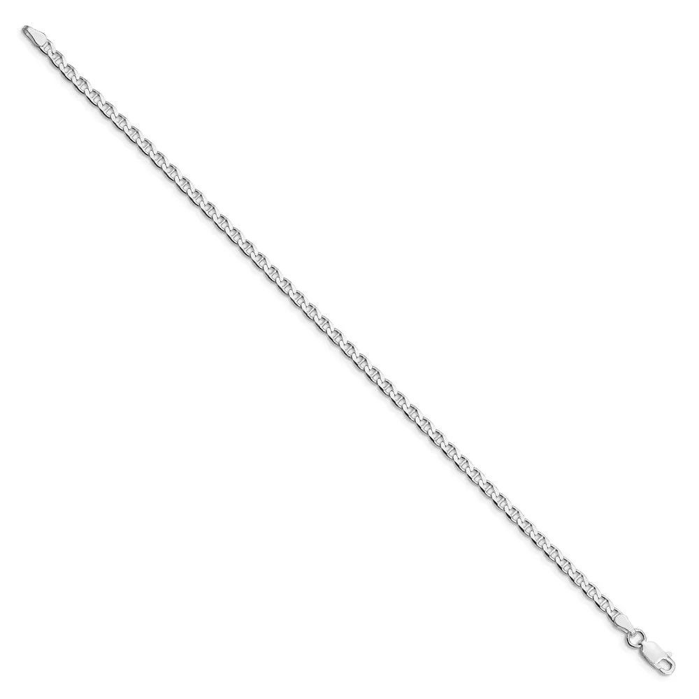 Sterling Silver Rhodium-plated 3.15mm Flat Cuban Anchor Chain Anklet
