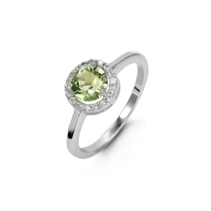 Sterling Silver Rhodium Plated Halo CZ August Birthstone Ring