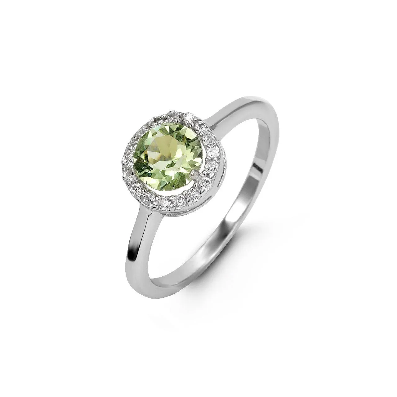 Sterling Silver Rhodium Plated Halo CZ August Birthstone Ring