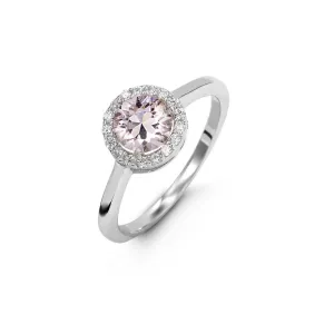 Sterling Silver Rhodium Plated Halo CZ June Birthstone Ring