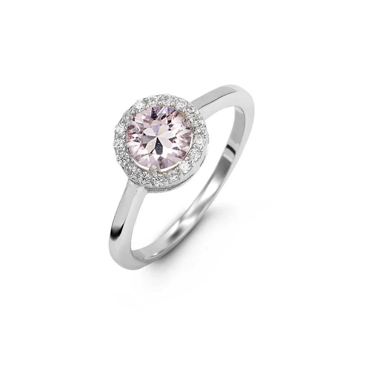 Sterling Silver Rhodium Plated Halo CZ June Birthstone Ring