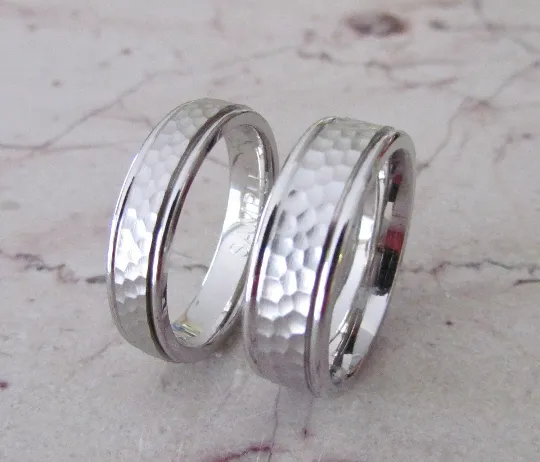 Sterling Silver Wedding Bands 925 His & Hers Hammer Finish Custom Made Rings Designed For You Size 5 6 7 8 9 10 11 12 13 14 15