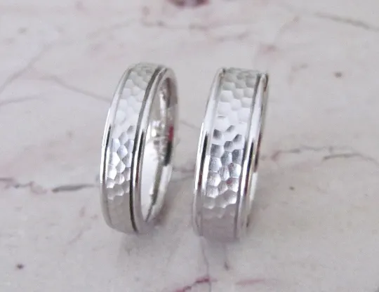 Sterling Silver Wedding Bands 925 His & Hers Hammer Finish Custom Made Rings Designed For You Size 5 6 7 8 9 10 11 12 13 14 15