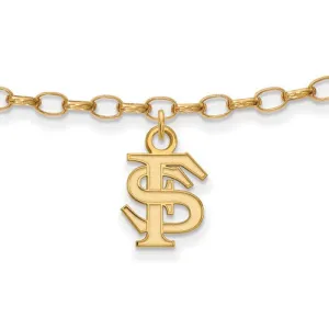 Sterling Silver w/GP LogoArt Florida State University Anklet