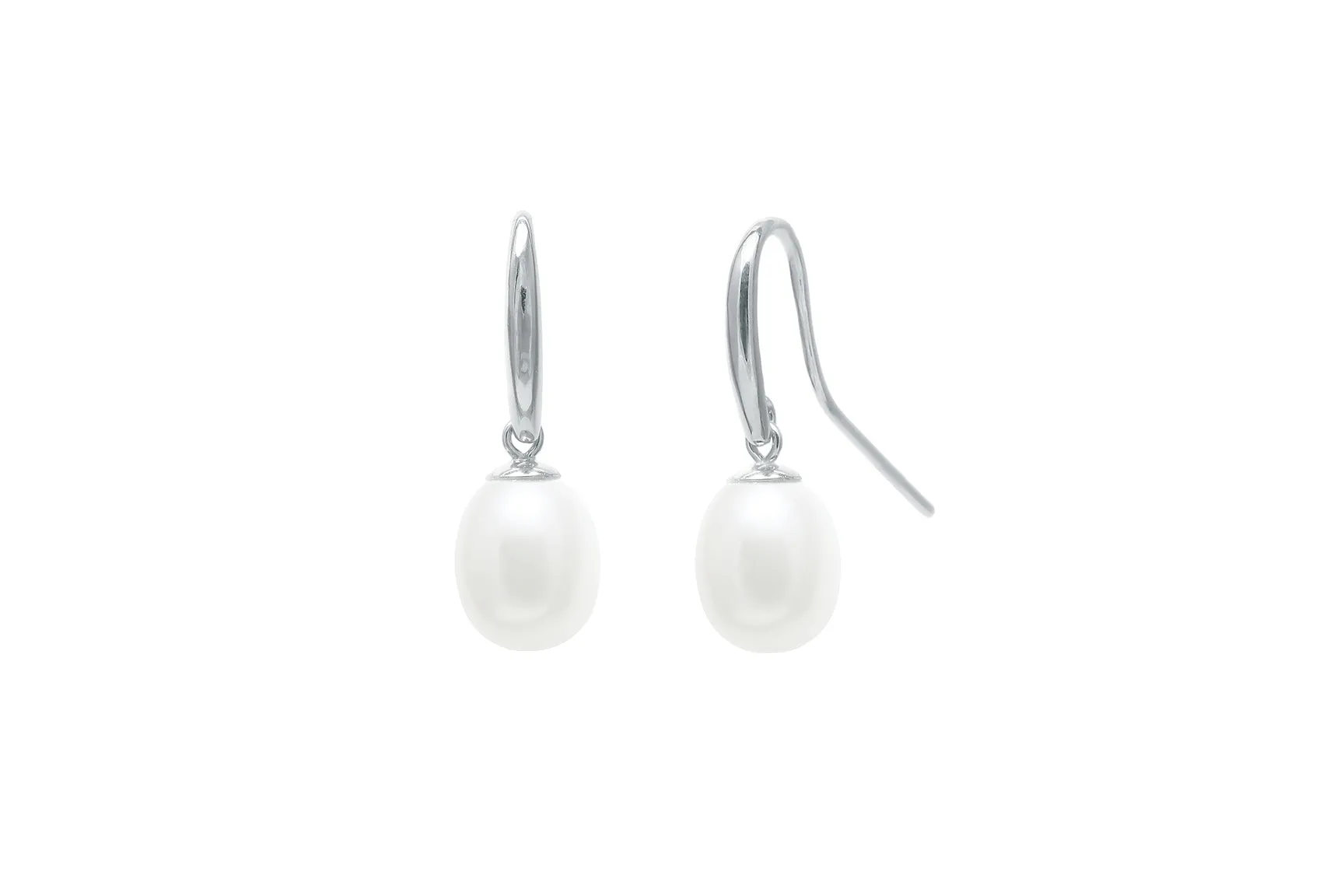 Sterling Silver White Teardrop 7.5-8mm Freshwater Pearl Drop Earrings