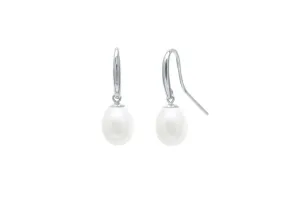 Sterling Silver White Teardrop 7.5-8mm Freshwater Pearl Drop Earrings
