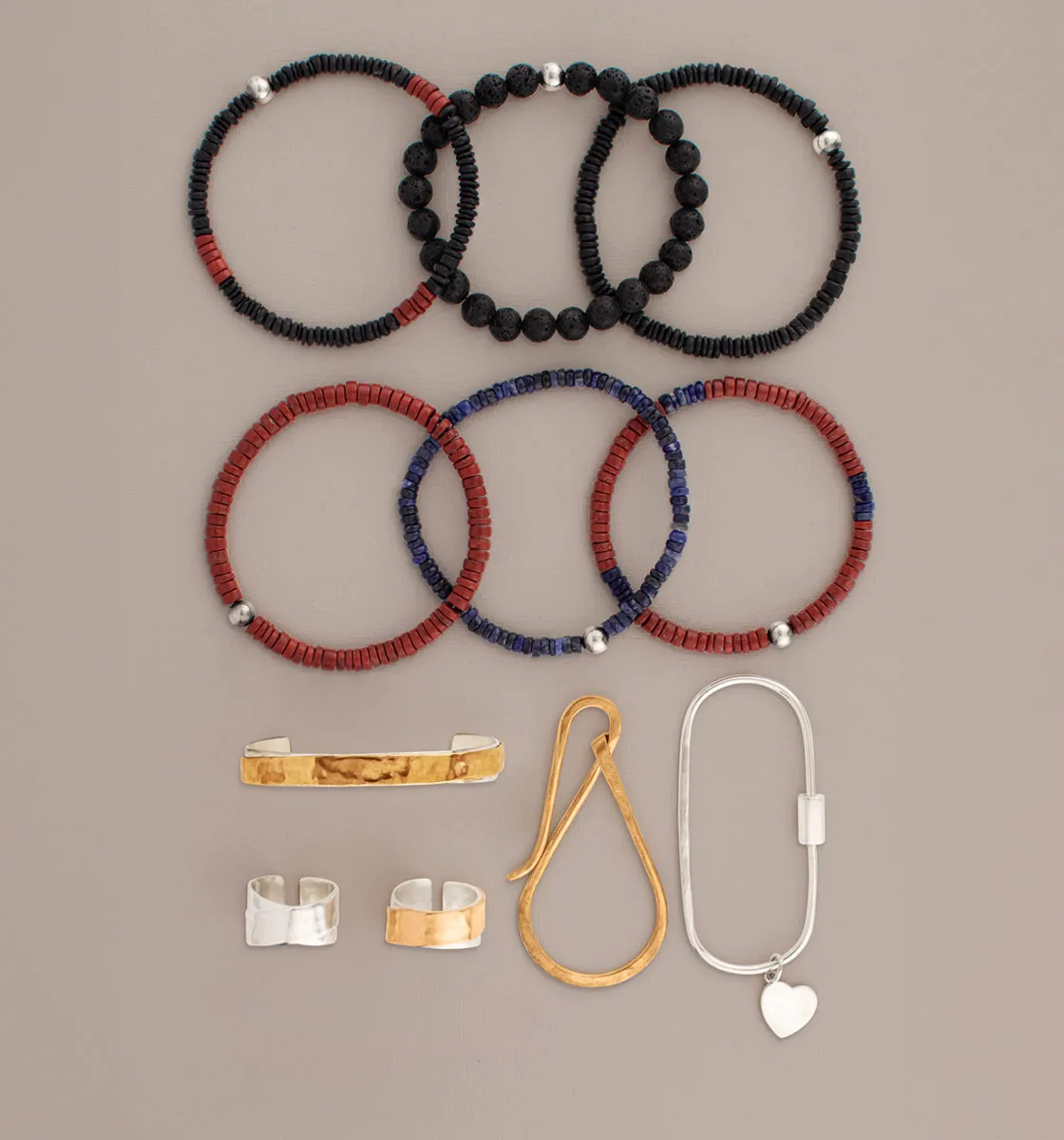 Stone & Sterling Stretch Bracelets in Red Jasper & Sodalite