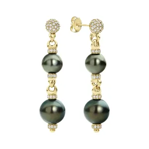 Studio 18K Gold Diamond Black Tahitan Pearl Drop Earrings