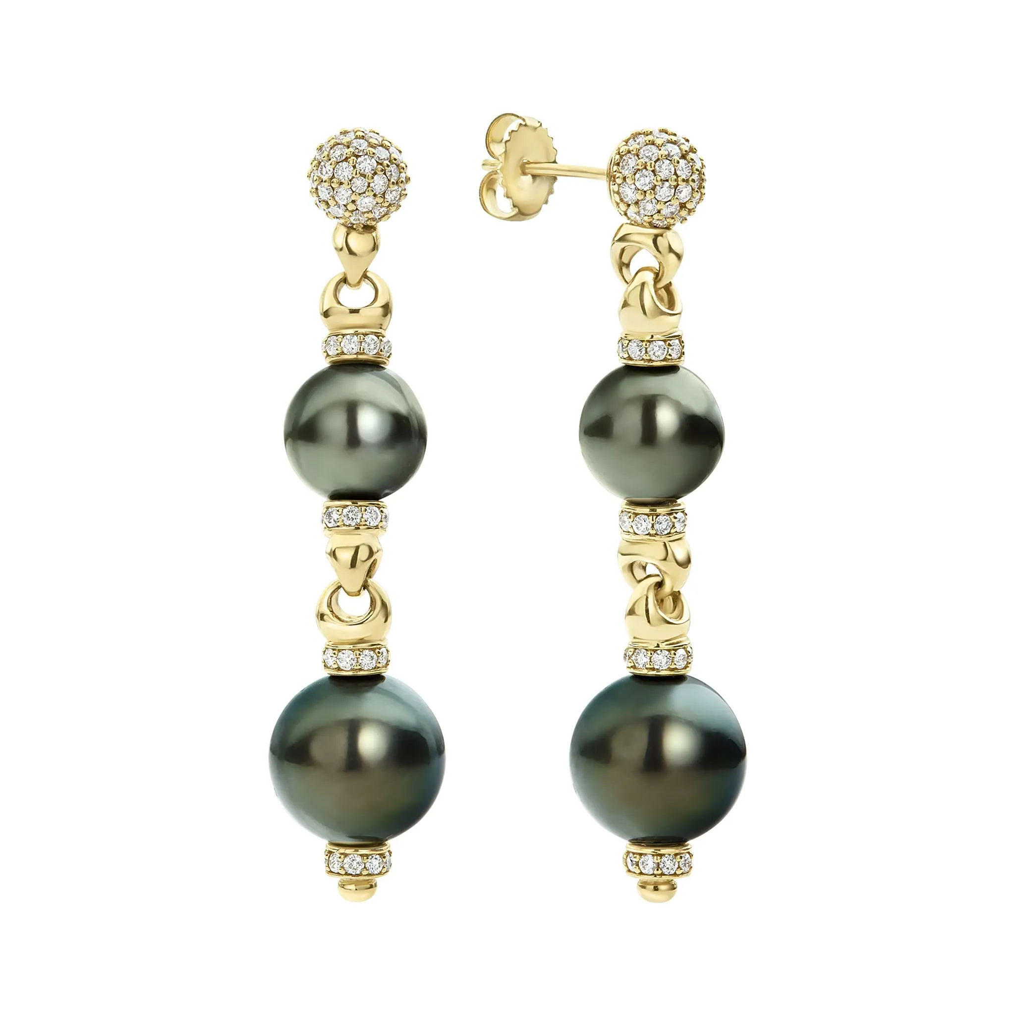 Studio 18K Gold Diamond Black Tahitan Pearl Drop Earrings
