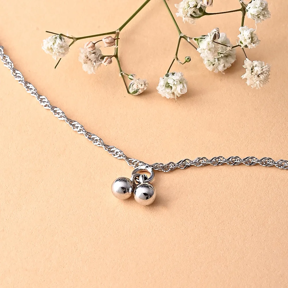 Swirl Chain Ball Charm Anklet in 92.5 Sterling Silver