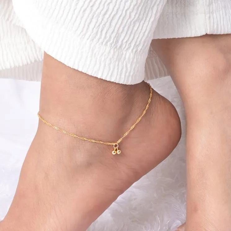 Swirl Chain Ball Charm Anklet in 92.5 Sterling Silver