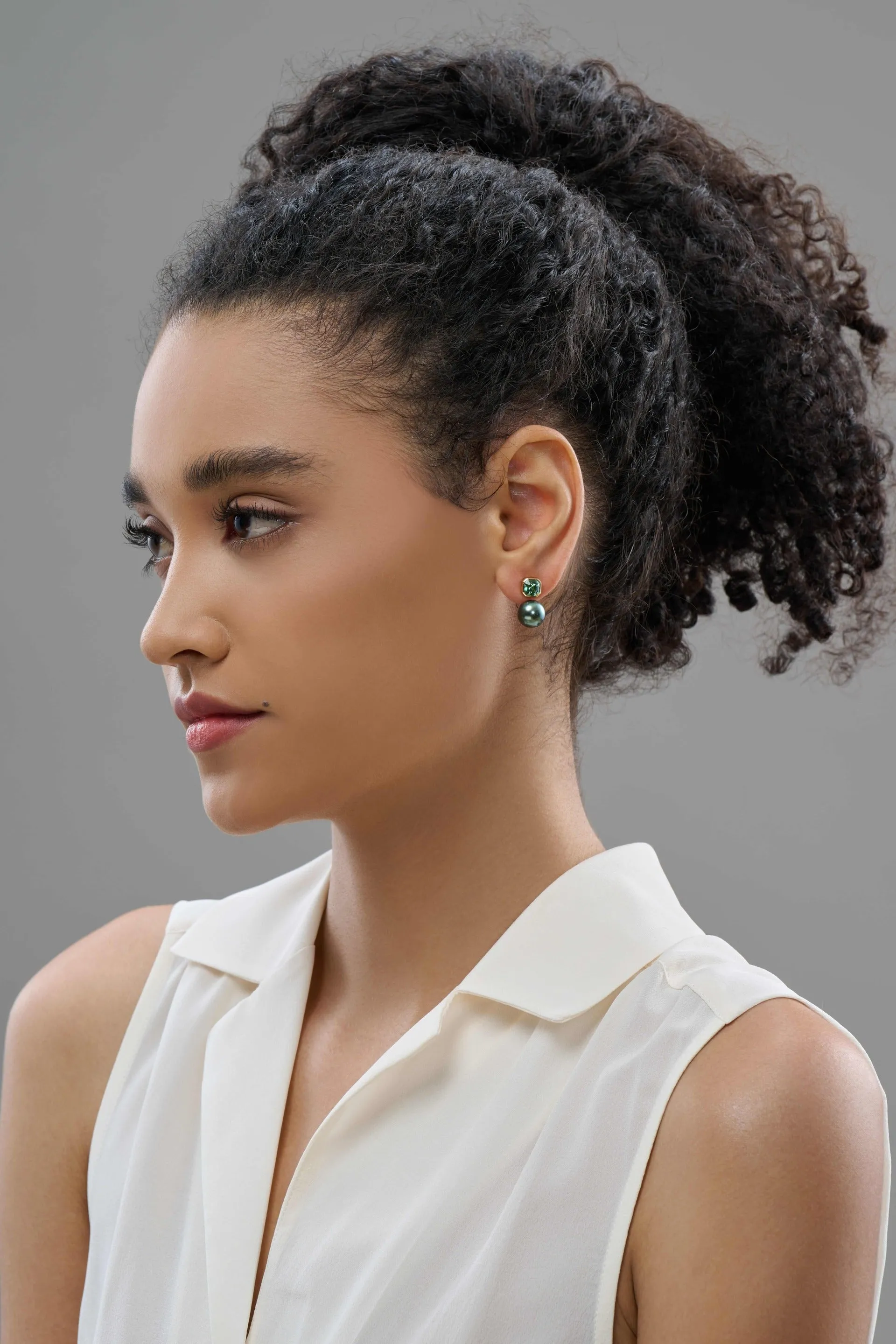 Tahitian Green Pearl Green Tourmaline Earrings