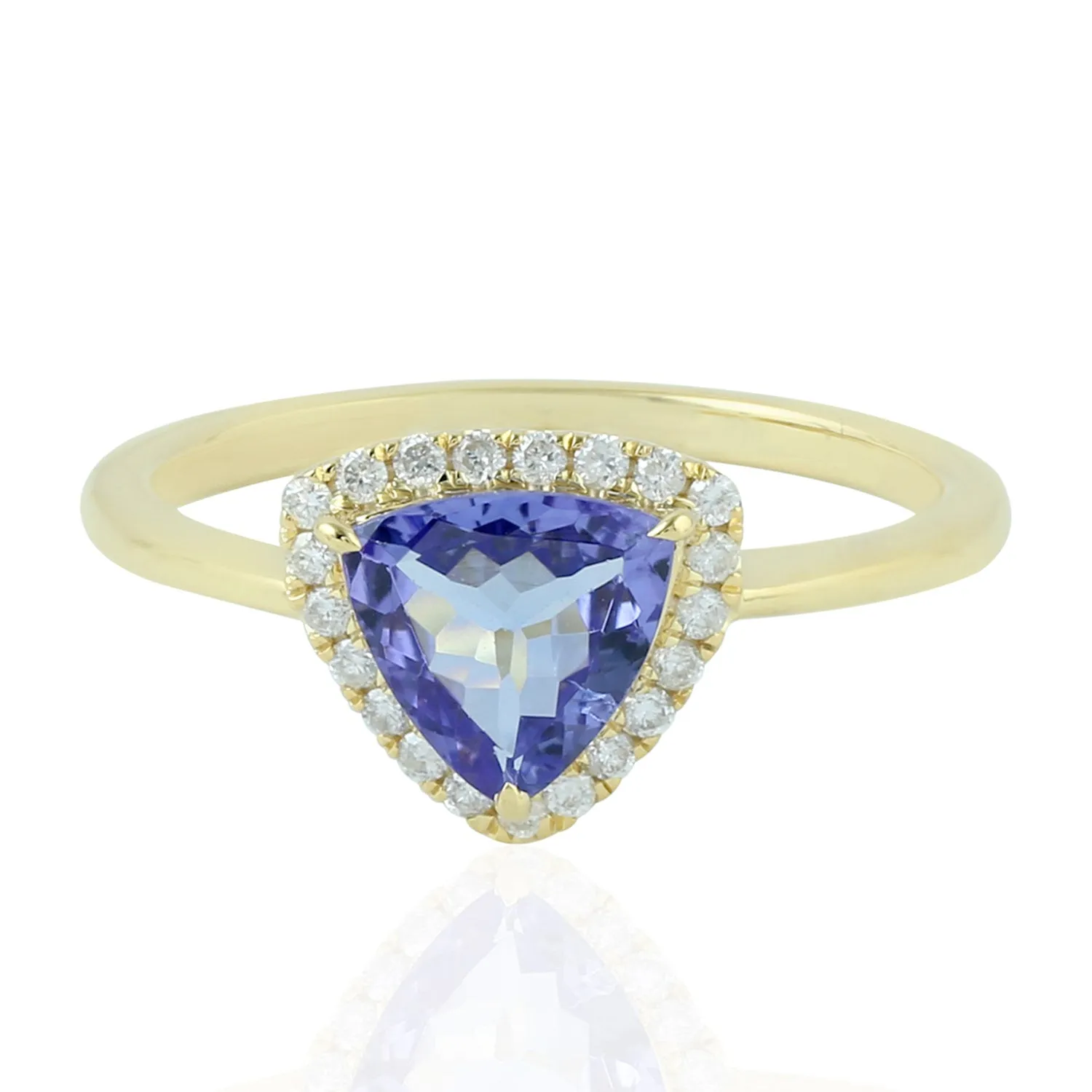 Tanzanite Pave Diamond Halo Birthday Gift In Yellow Gold Solitaire Ring For Her