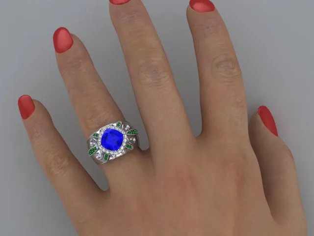 Tanzanite Ring With Diamond and Tsavorite Garnets