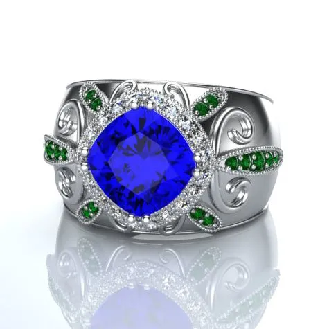 Tanzanite Ring With Diamond and Tsavorite Garnets
