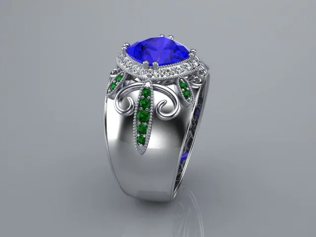 Tanzanite Ring With Diamond and Tsavorite Garnets