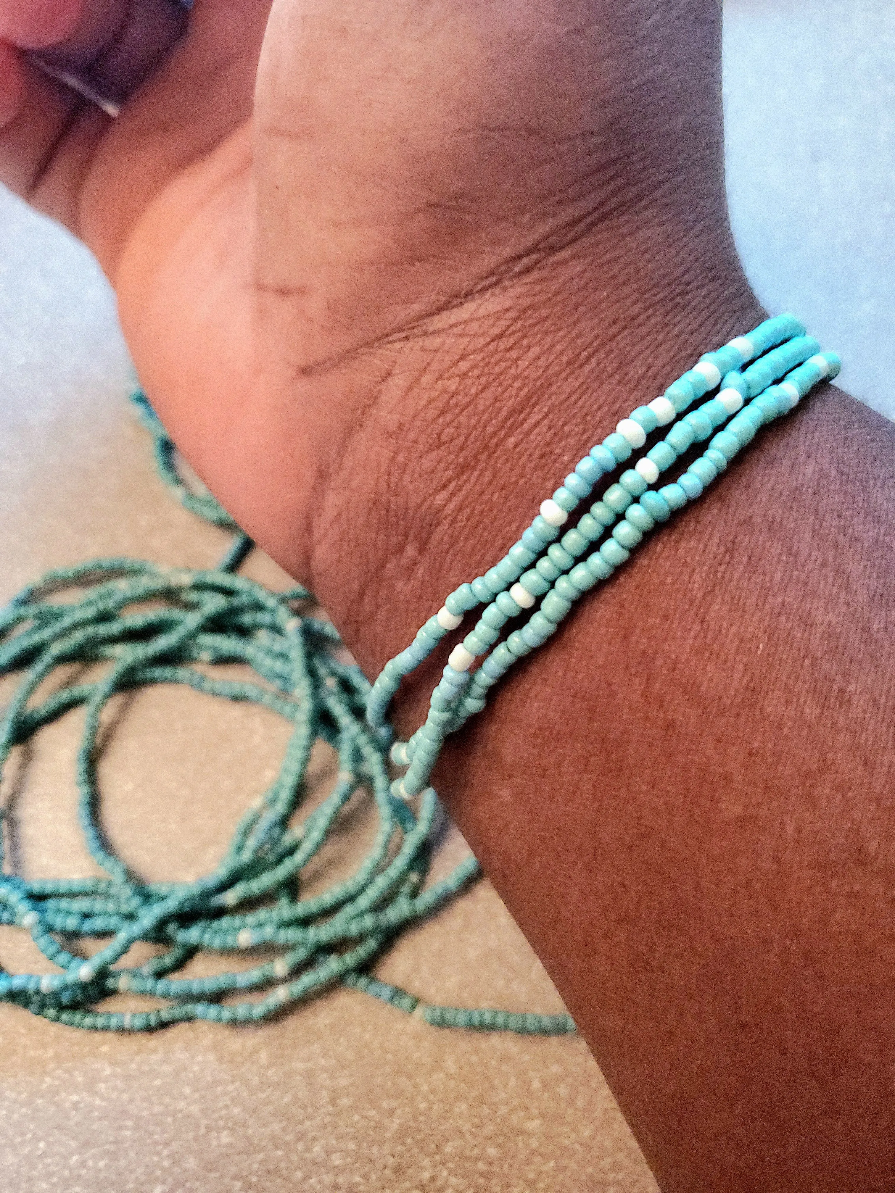 Teal-Color Seed Bead Bracelet
