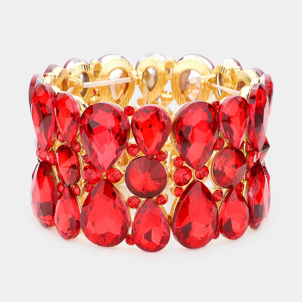 Teardrop and Round Red Crystal Stretch Bracelet  | 554706