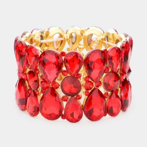 Teardrop and Round Red Crystal Stretch Bracelet  | 554706