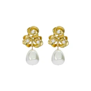 ted baker florelle: pearl flower drop earrings gold tone