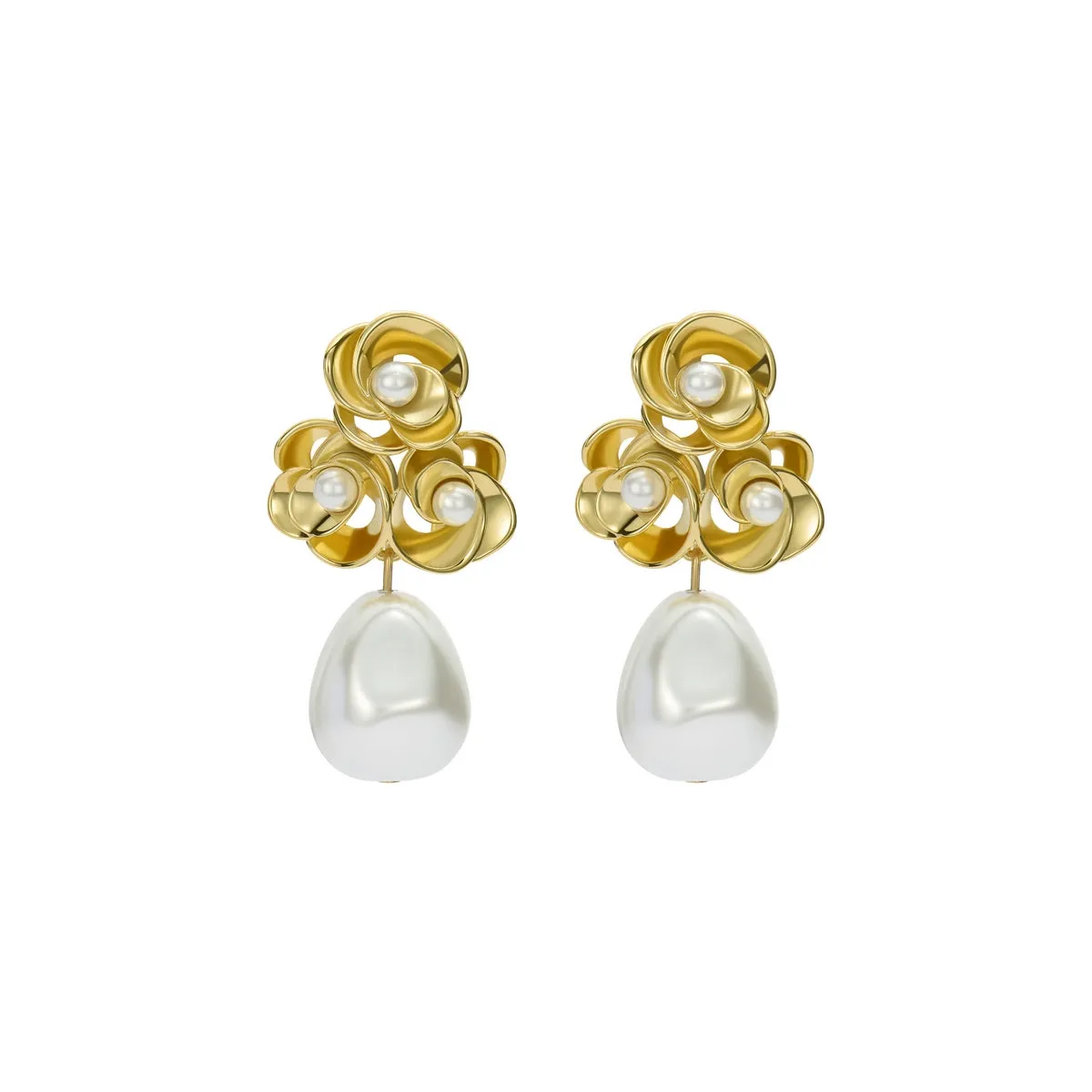 ted baker florelle: pearl flower drop earrings gold tone