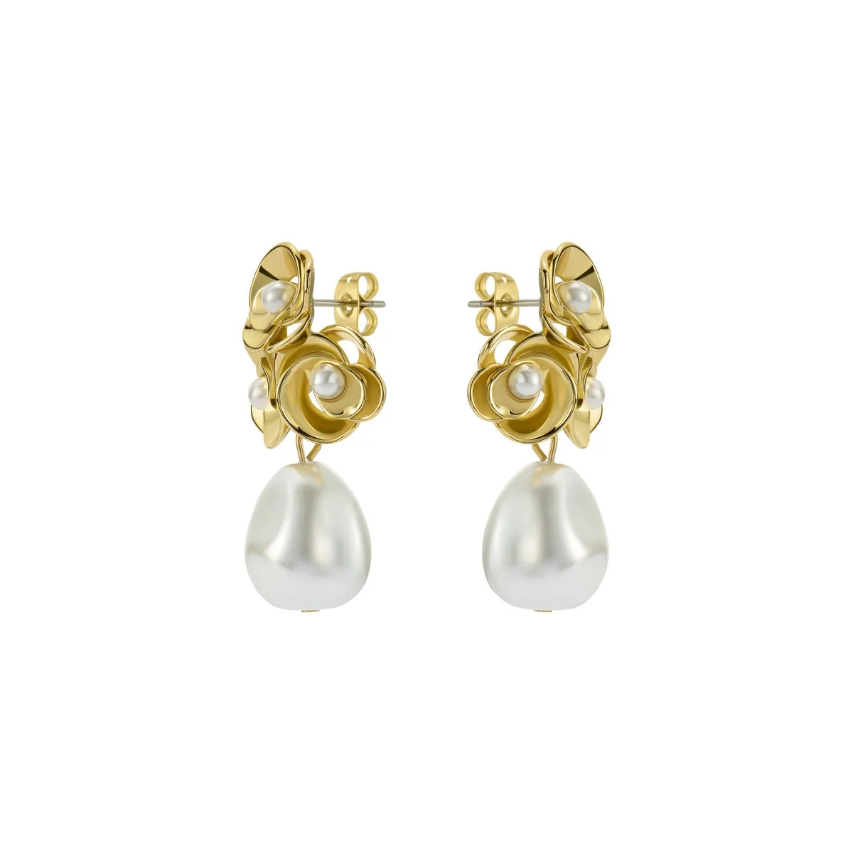 ted baker florelle: pearl flower drop earrings gold tone