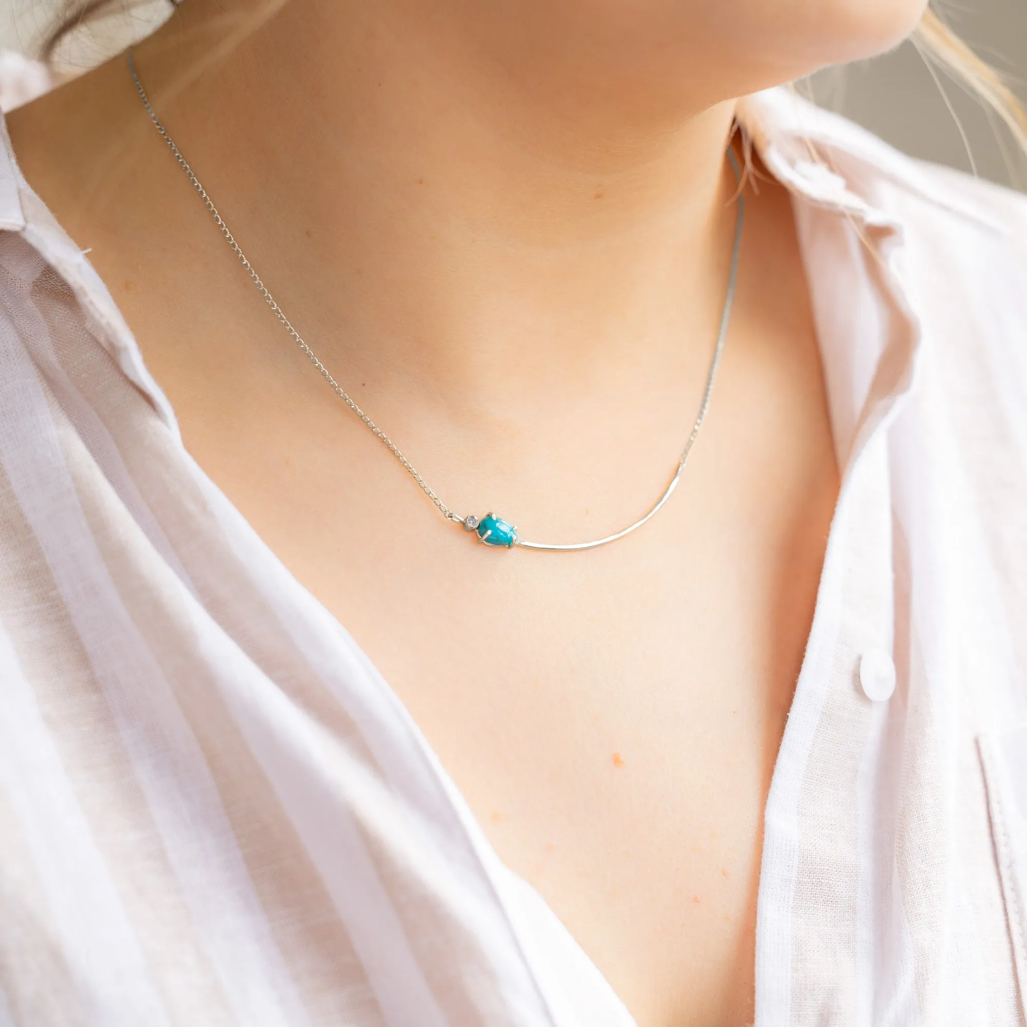 The Asymmetrical Turquoise   Diamond Necklace | Sterling Silver
