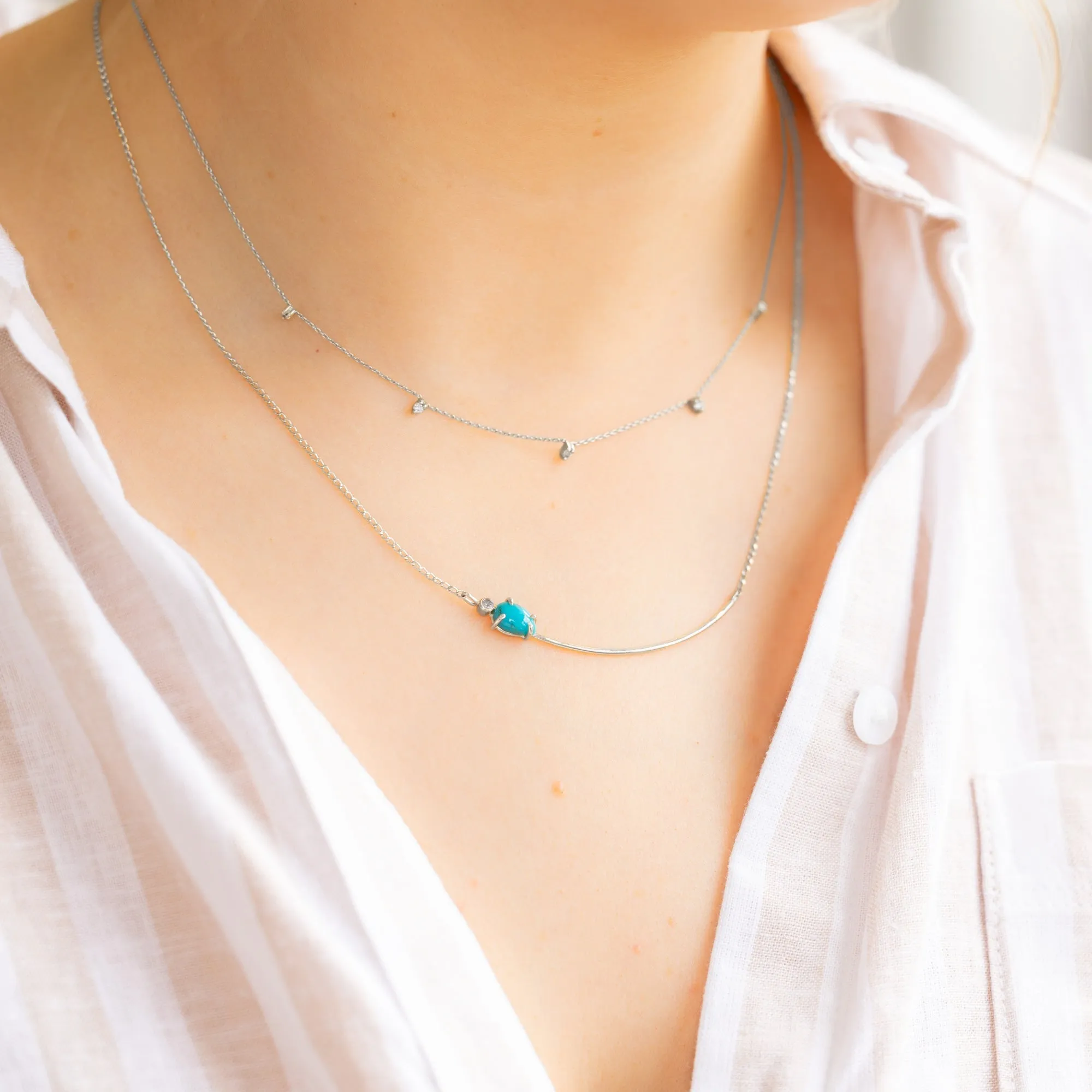 The Asymmetrical Turquoise   Diamond Necklace | Sterling Silver