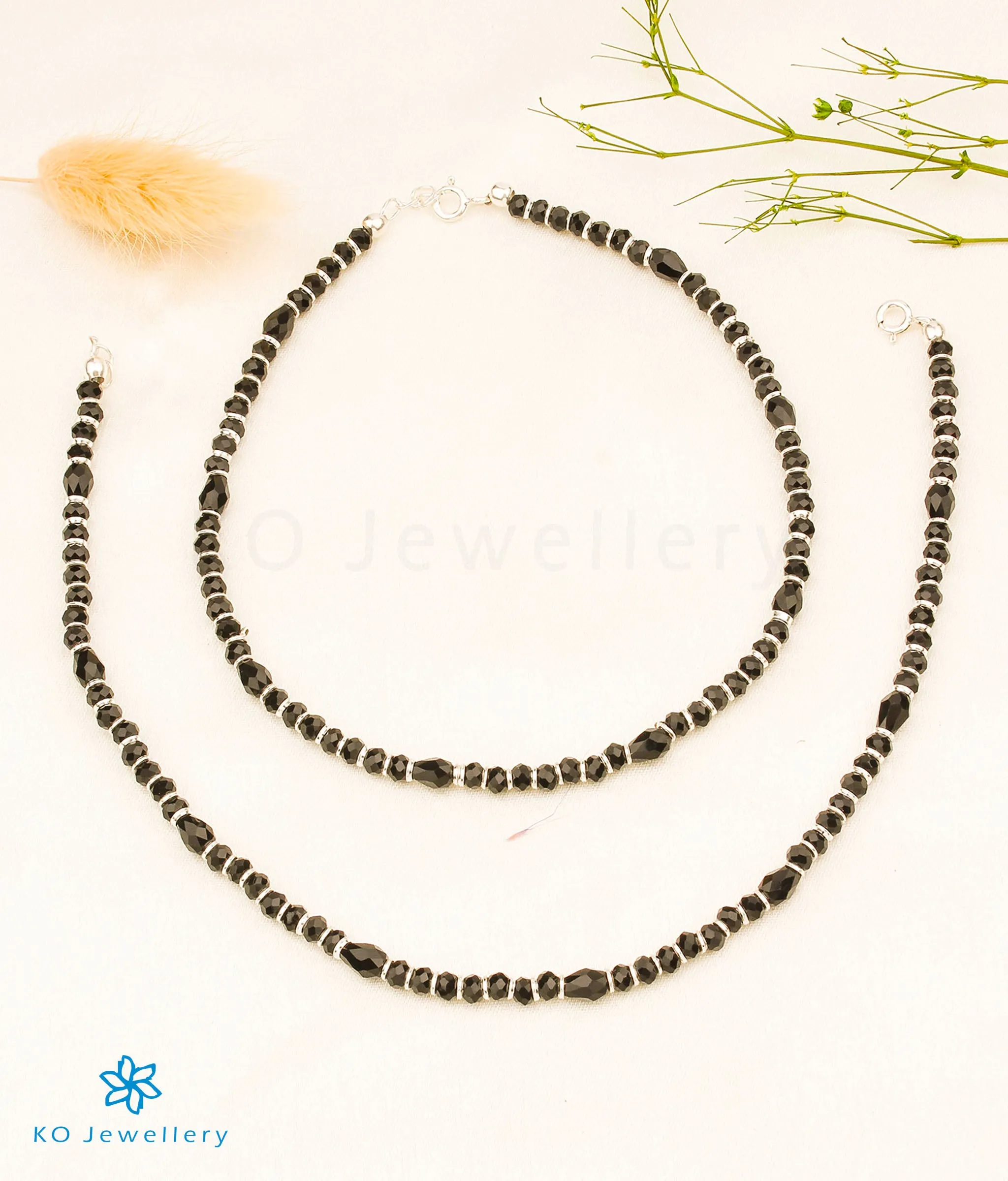 The Ayana Silver Black Bead Nazariya Anklets