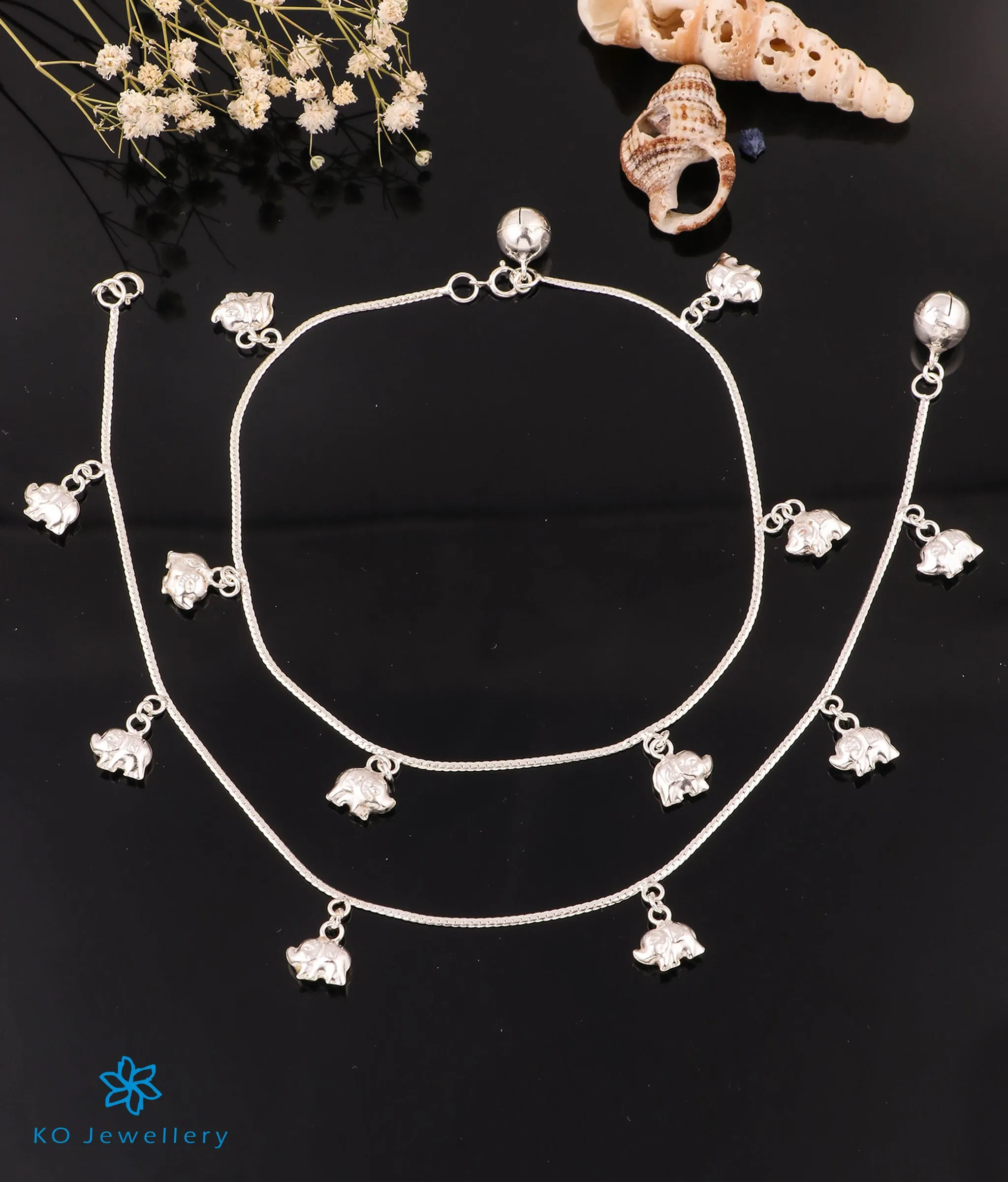 The Ellie Elephant Silver Anklets