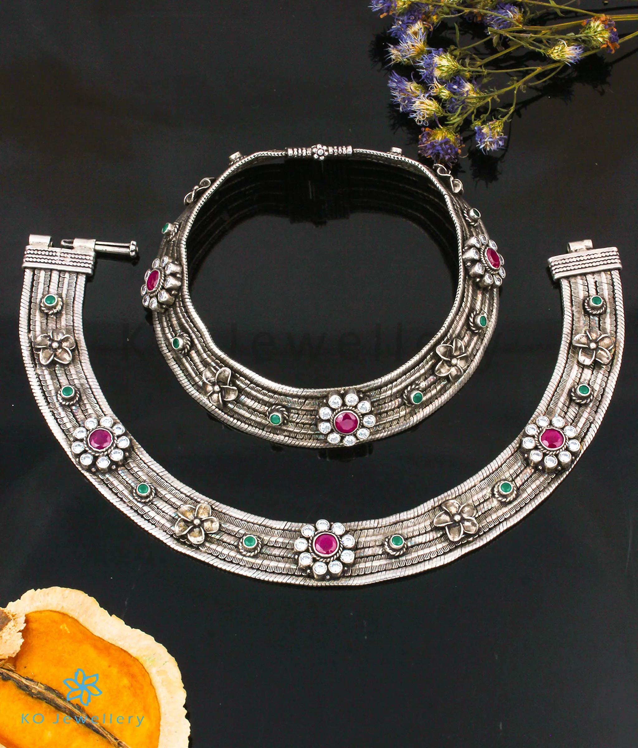 The Pakhi Silver Bridal Gemstone Anklets