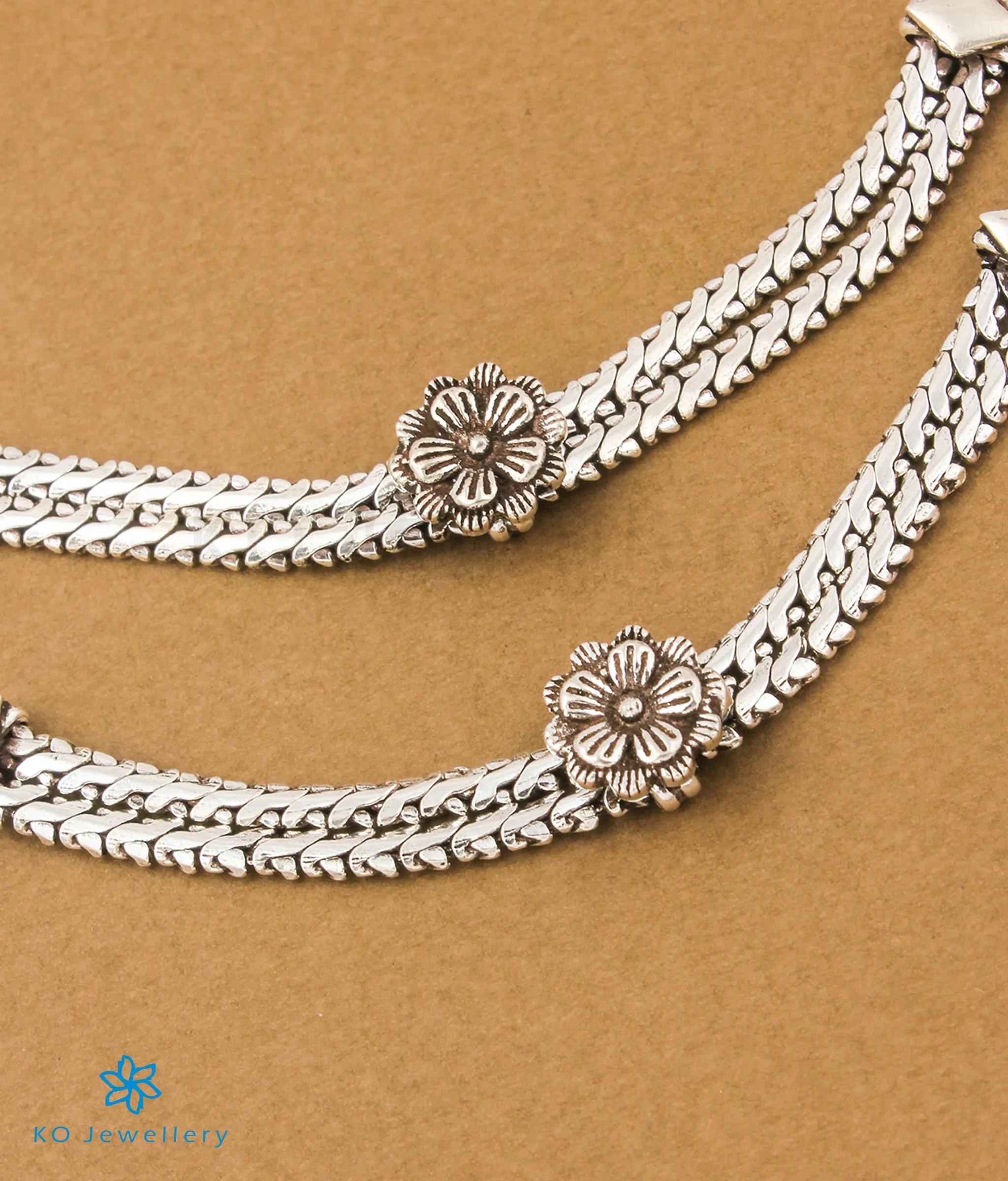 The Paritosh Silver Floral Anklets