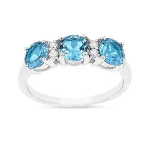 Three Stone Blue Topaz Ring