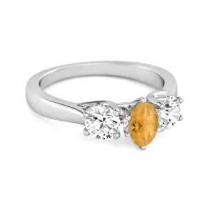 Three Stone Natural Citrine 925 Sterling Silver Engagement Ring