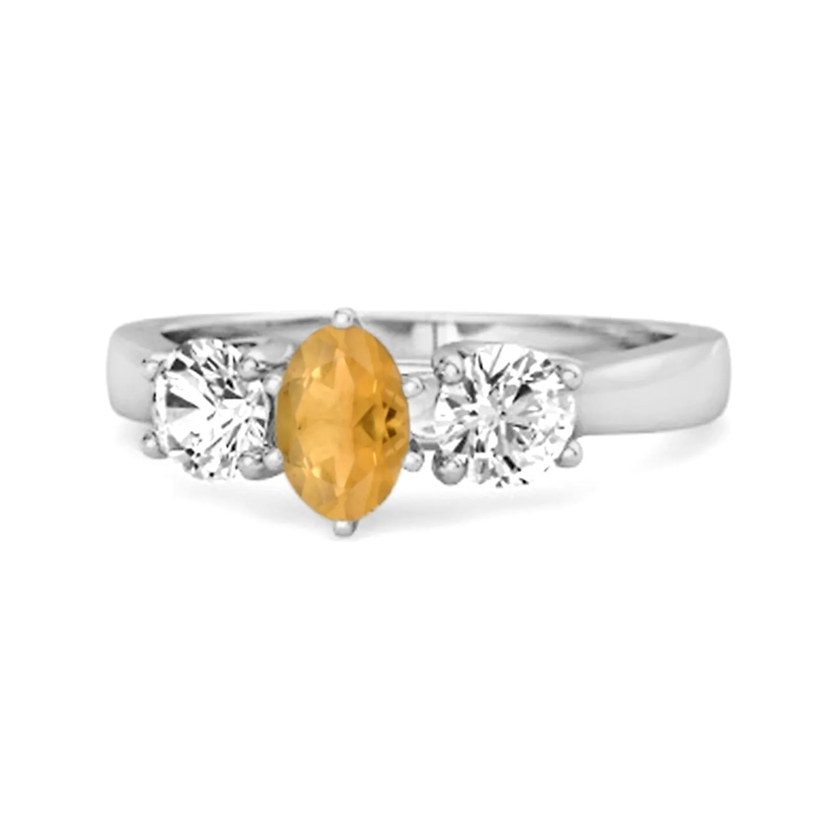 Three Stone Natural Citrine 925 Sterling Silver Engagement Ring