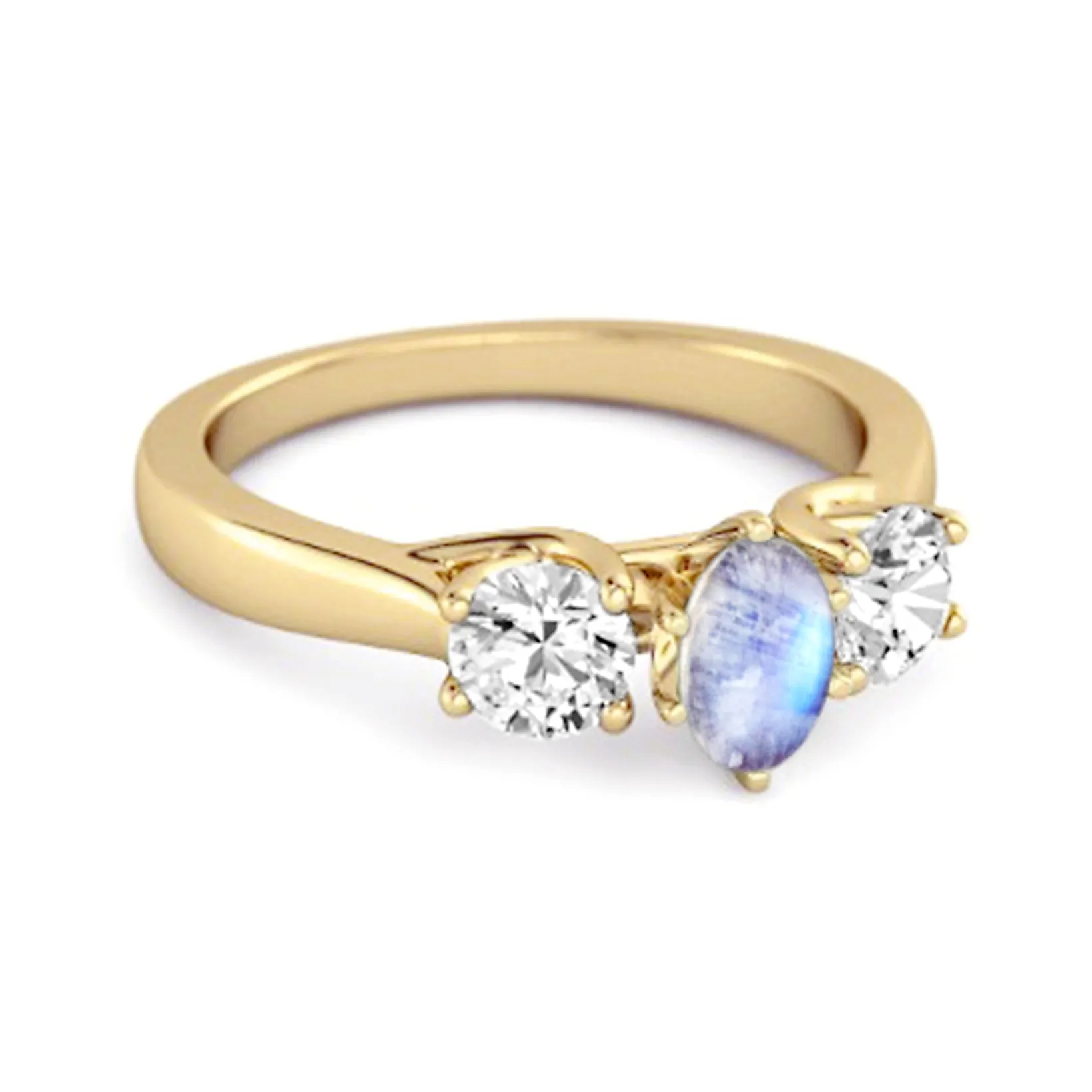 Three Stone Natural Moonstone 925 Sterling Silver Engagement Ring
